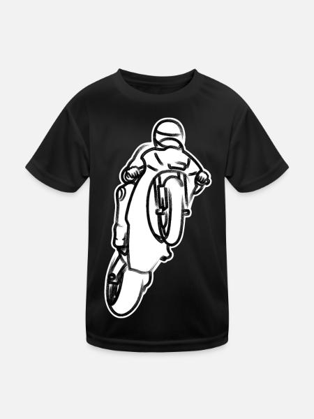 Wheelie extrem mit Motorrad beim Rennen - S/W - Kinder Funktions-T-Shirt - Schwarz - Vorne