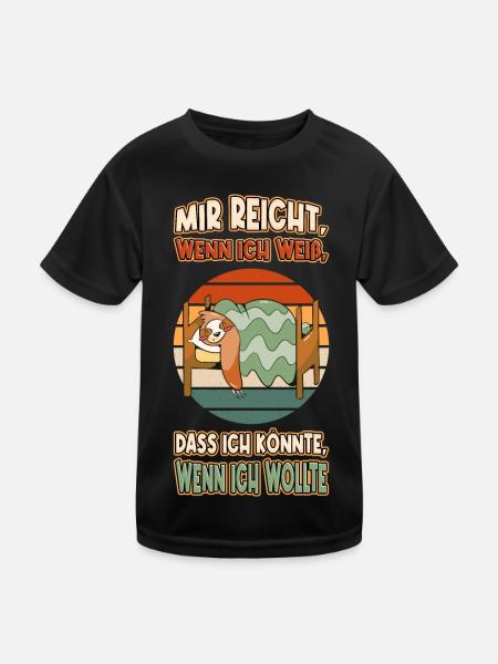 Faultier Chillen Faul Müde Lustlos Spruch Lustig - Kinder Funktions-T-Shirt - Schwarz - Vorne