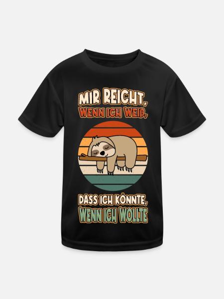 Faultier Chillen Faul Müde Lustlos Spruch Lustig - Kinder Funktions-T-Shirt - Schwarz - Vorne