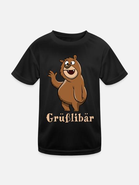 Grüßlibär - Grizzly grüßt fröhlich - Cartoon - Kinder Funktions-T-Shirt - Schwarz
