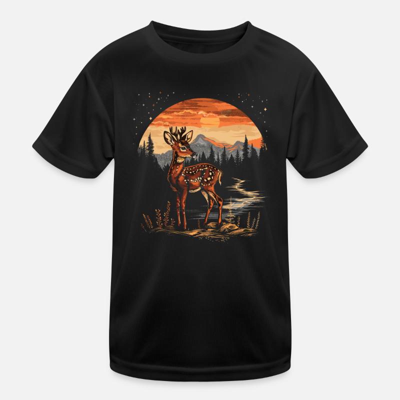 fawn deer forest roe nature sunset Kids Functional T-Shirt