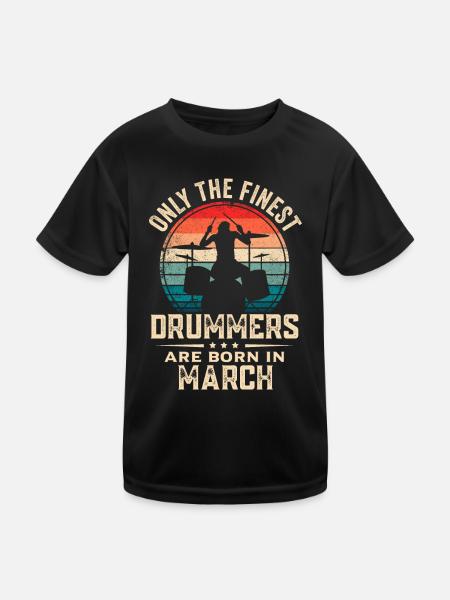 Schlagzeuger Geboren im März Geburtstag Schlagzeuger - Kinder Funktions-T-Shirt - Schwarz - Vorne