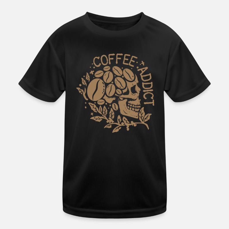 Kaffee Süchtiger Schädel Mit Kaffeebohnen Kinder Funktions-T-Shirt