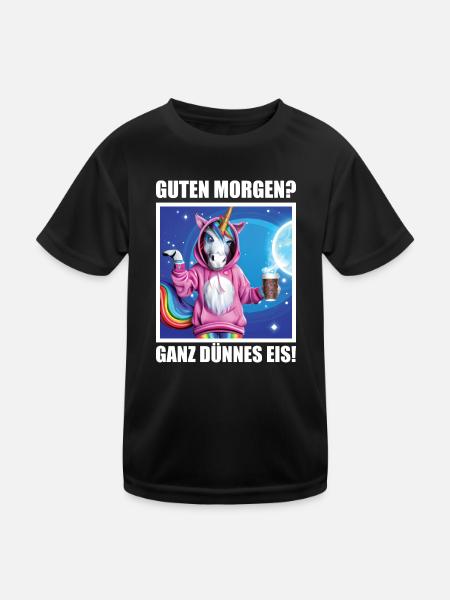 Guten Morgen Ganz Dünnes Eis Kaffee Einhorn Lustig - Kinder Funktions-T-Shirt - Schwarz - Vorne