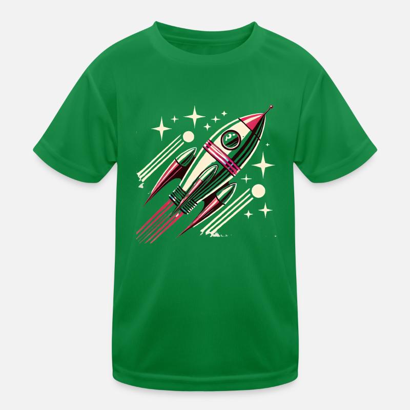 Retro SpaceAge Rocket Vector Design Kids Functional T-Shirt