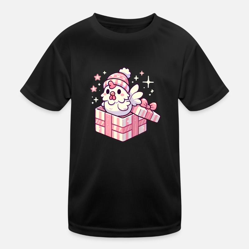 Merry Rooster in Winter Hat Gift Box Kids Functional T-Shirt
