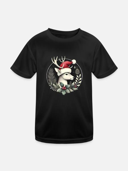 Festlicher Hirsch mit Nikolaushutkranz - Kinder Funktions-T-Shirt - Schwarz - Vorne