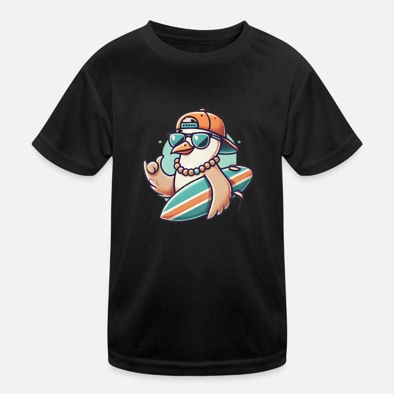 Cool Surfer Seagull Cartoon Design Kids Functional T-Shirt