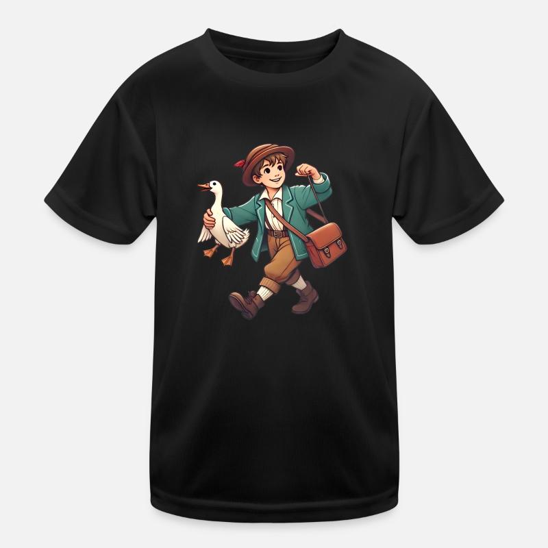 Vintage Junge mit Ente Illustration Kinder Funktions-T-Shirt