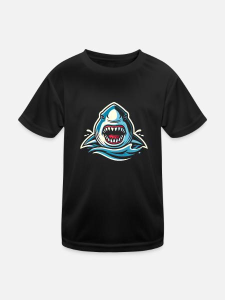 Heftiger Haibiss IllustrationHeftiger Haibiss I - Kinder Funktions-T-Shirt - Schwarz - Vorne