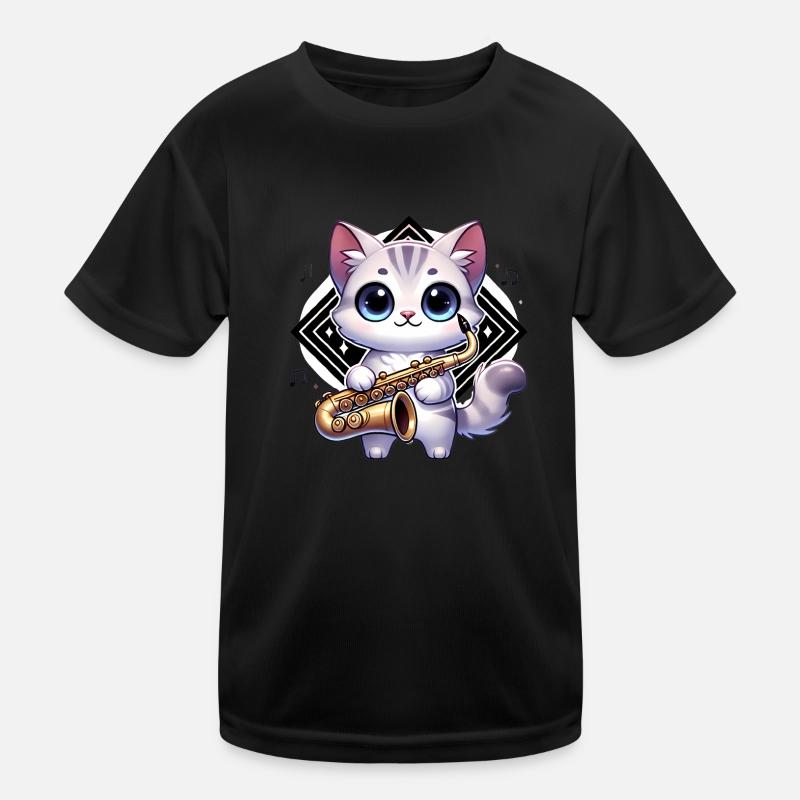 Adorable chat avec saxophone design T-shirt sport Enfant