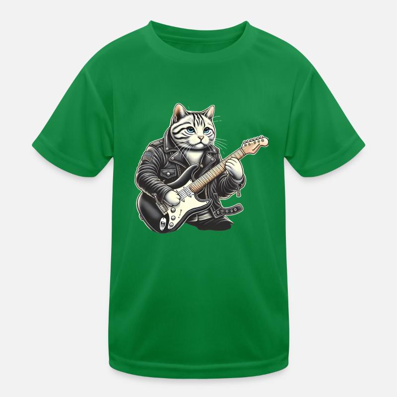 Cat Playing Guitar Kids Functional T-Shirt
