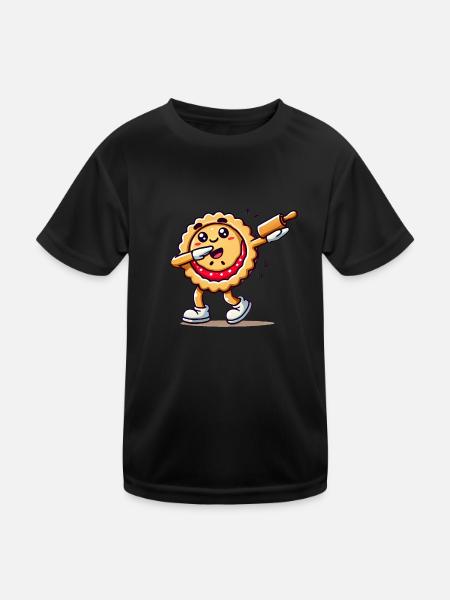 Dabbing Pie Cartoon mit Nudelholz - Kinder Funktions-T-Shirt - Schwarz - Vorne