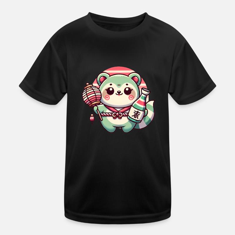 Skurriles Tanuki Laternendesign - Kinder Funktions-T-Shirt - Schwarz