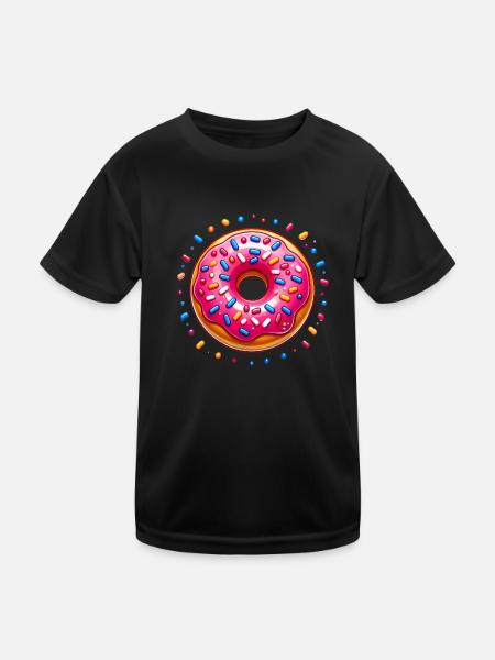 Pink Frosted Donut with Sprinkles - Kids Functional T-Shirt - black - Front