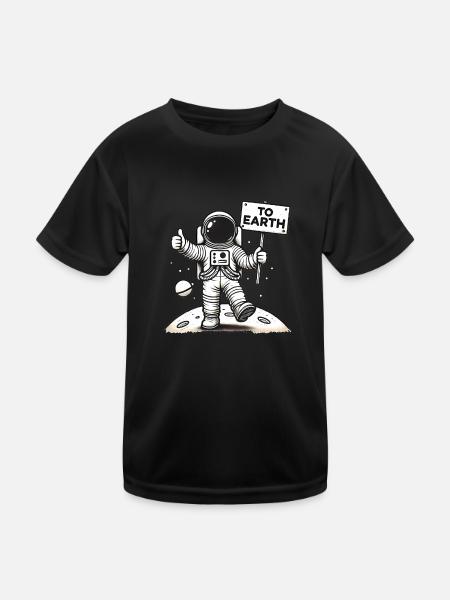 Thumbs Up Astronaut To Earth Design - Kids Functional T-Shirt - black - Front