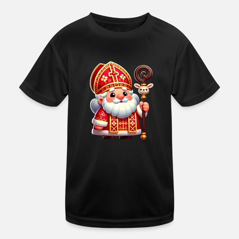 Festive Saint Nicholas Cartoon Design Kids Functional T-Shirt