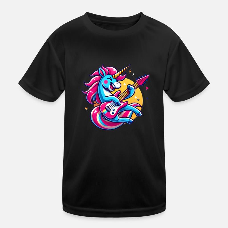 Rockiges Einhorn Gitarrendesign - Kinder Funktions-T-Shirt - Schwarz