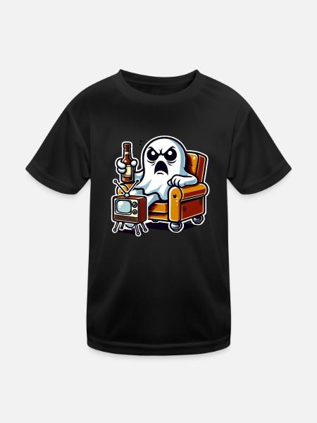 Lustiger Geist, der Fernsehen schaut Buh - Kinder Funktions-T-Shirt - Schwarz - Vorne