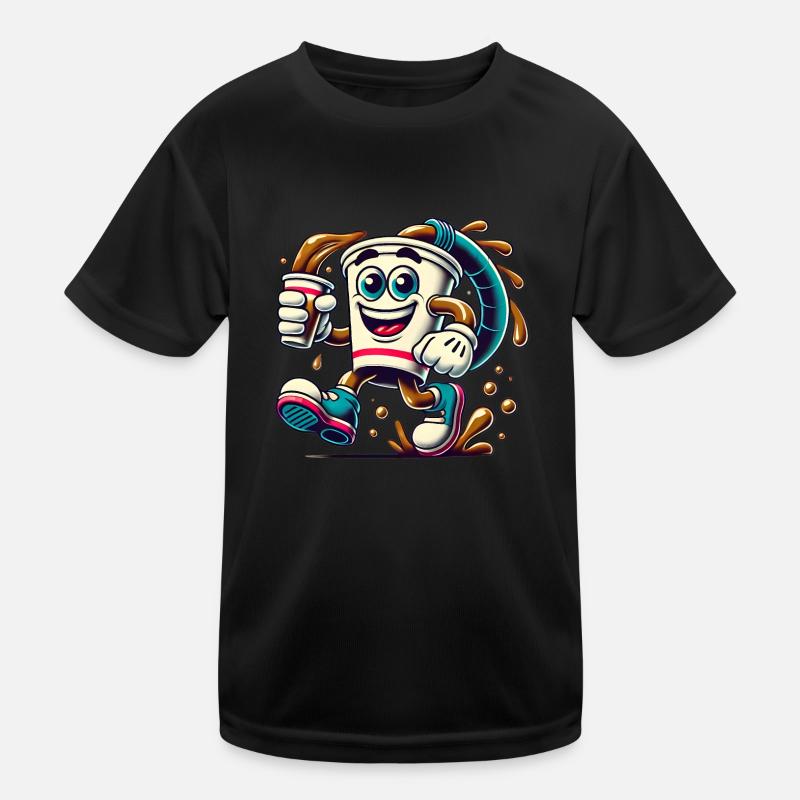 Funny Coffee Cup Cartoon Splash Kids Functional T-Shirt