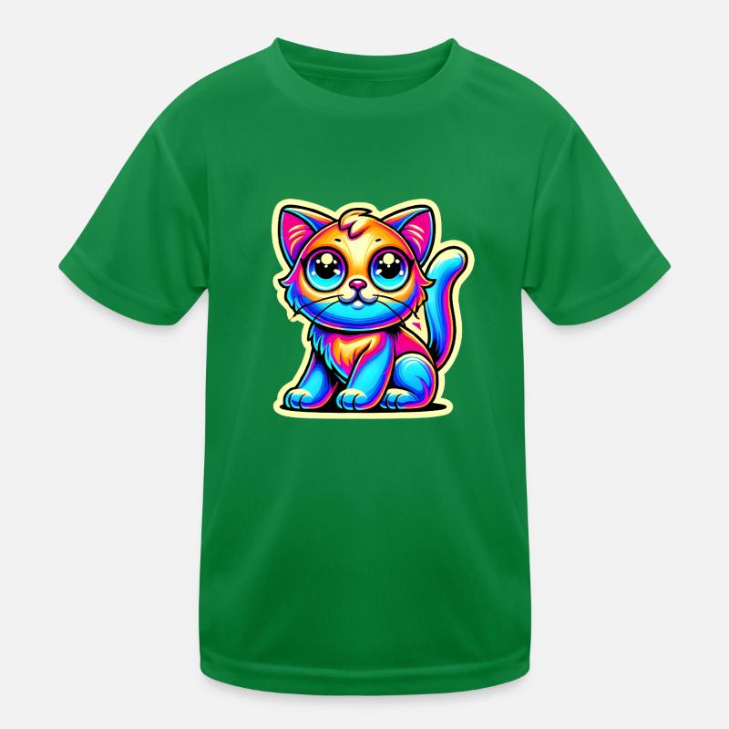 Neon Glow Crazy Katze Design Kinder Funktions-T-Shirt
