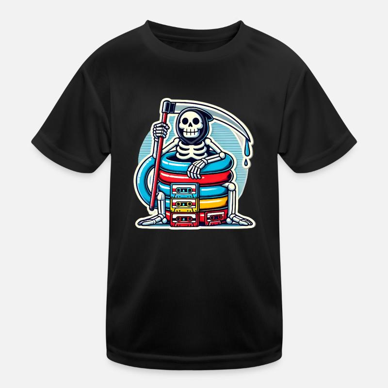 Retro Skeleton with Cassette Tapes - Kids Functional T-Shirt - black