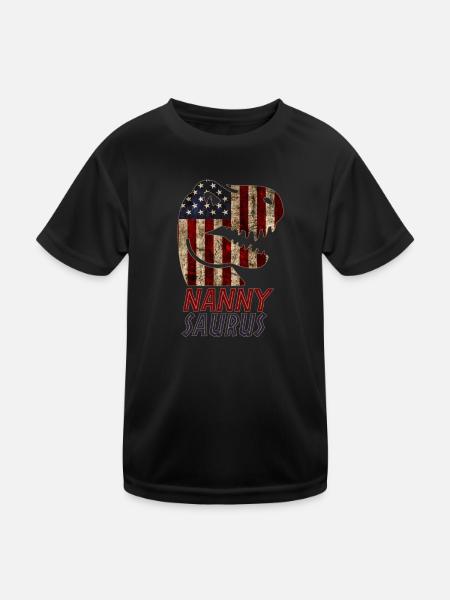 Patriotic Nanny Dinosaur - Kids Functional T-Shirt - black - Front