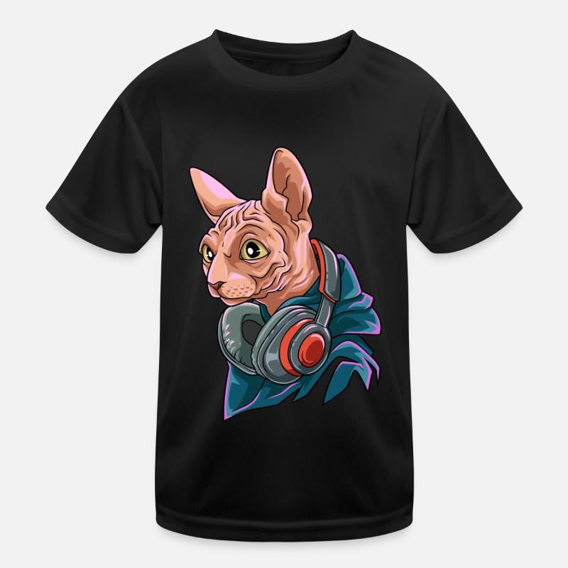 Coole Nacktkatze mit Kopfhörer Kinder Funktions-T-Shirt