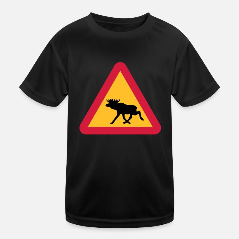 Elch Warnschild Kinder Funktions-T-Shirt