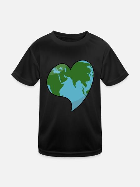Erde in Herzform Welt Herz - Kinder Funktions-T-Shirt - Schwarz - Vorne