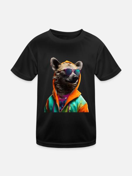 Hyäne mit Sonnenbrille Bunt Coole Hyänen Afrika - Kinder Funktions-T-Shirt - Schwarz