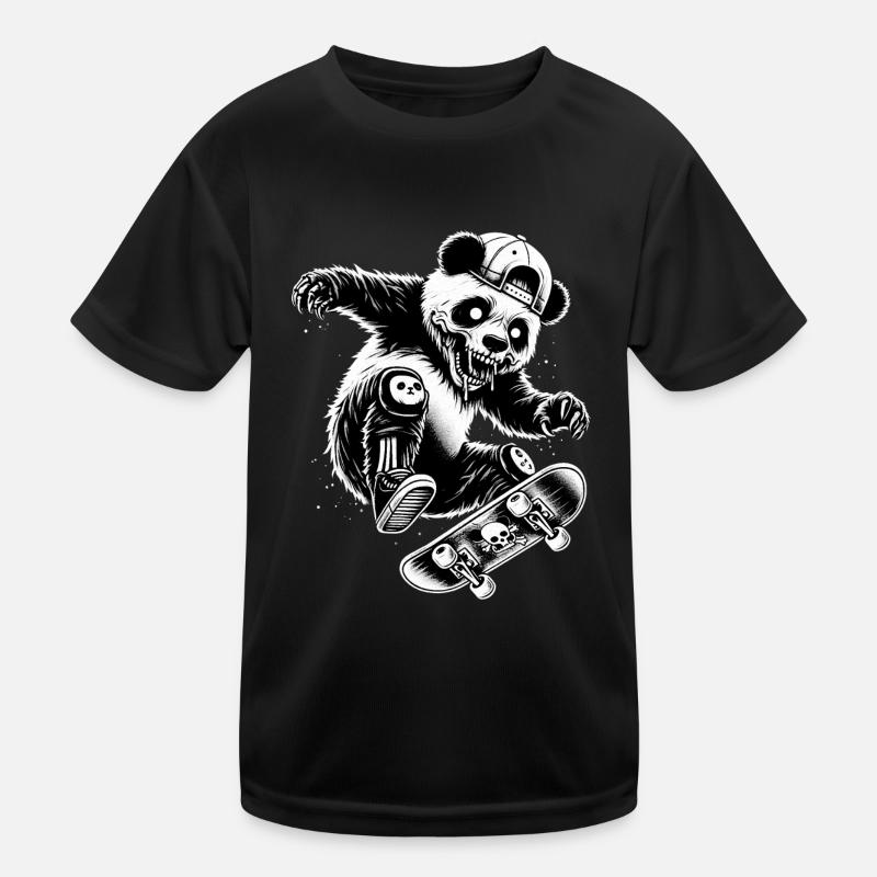 Skateboard Panda Bär Zombie Ollie Kick-Flip Kinder Funktions-T-Shirt