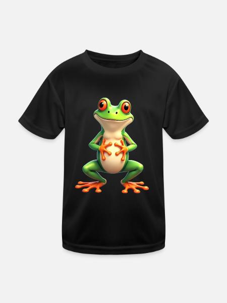 frog funny tree frog red-eyed tree frog - Kids Functional T-Shirt - black - Front