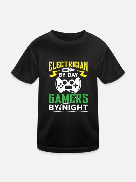 Electrician by Day Gamers by Night - arcade player - Kinder Funktions-T-Shirt - Schwarz - Vorne