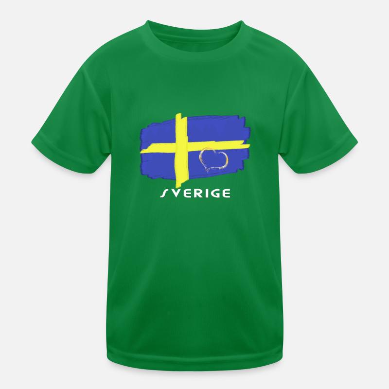 Drapeau du drapeau de la Suède avec la police de coeur T-shirt sport Enfant