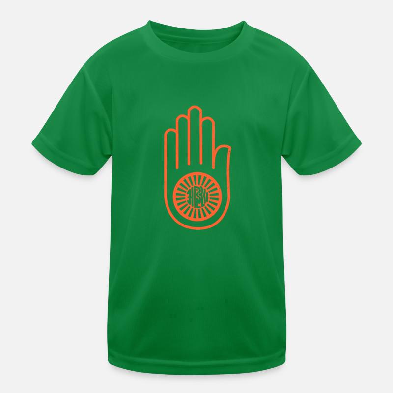 Ahiṃsā dans le jaïnisme | Main orange avec une roue sur T-shirt sport Enfant