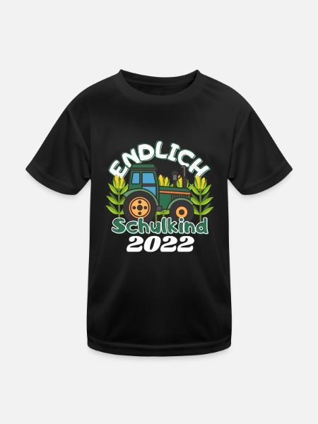 Endlich Schulkind 2022, Schulanfang mit Traktor - Kinder Funktions-T-Shirt - Schwarz - Vorne