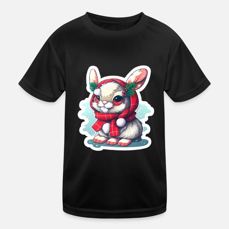 Weihnachtshase mit mütze und schal Kinder Funktions-T-Shirt
