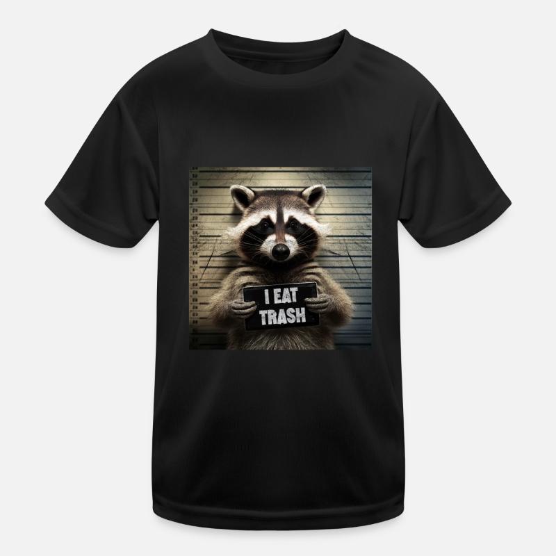 Verhafteter Waschbär Polizei Mugshot Ich esse Müll Kinder Funktions-T-Shirt