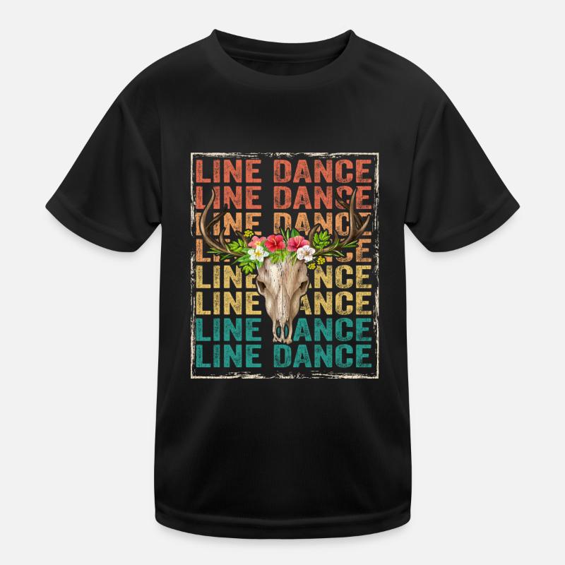 Line Dancing Line Dance Bull Skull Boho Kids Functional T-Shirt