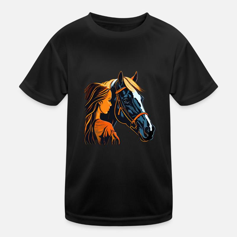 Pferd und Mädchen Kinder Funktions-T-Shirt