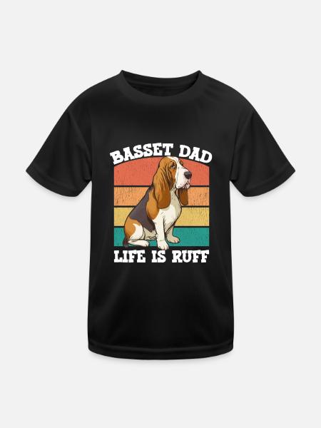 Basset Hound Basset Dad Life Is Ruff - Kinder Funktions-T-Shirt - Schwarz - Vorne