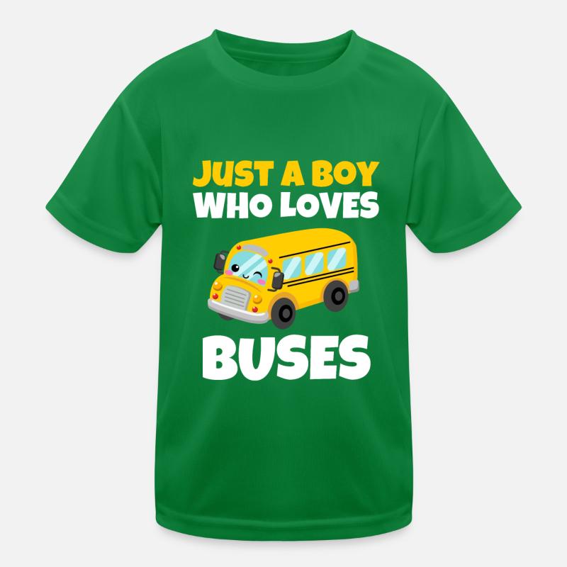 Nur ein Junge, der Busse liebt Geburtstagsgelbe Schule Kinder Funktions-T-Shirt