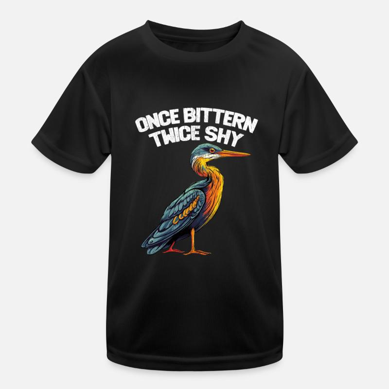 Birding Once Bittern Twice Shy Kids Functional T-Shirt