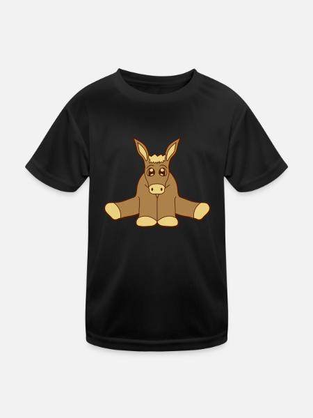klein baby suess niedlich sitzen esel pferd pony k - Kinder Funktions-T-Shirt - Schwarz - Vorne