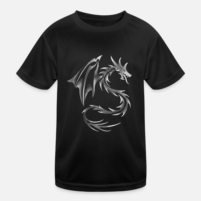 Dotwork Dragon - Kinder Funktions-T-Shirt - Schwarz