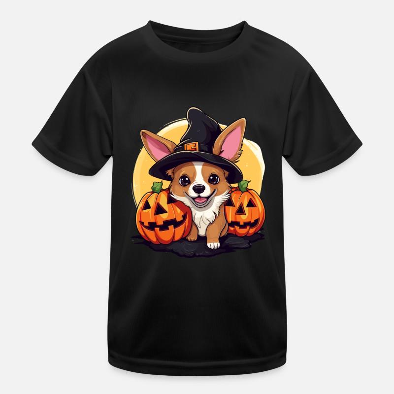 Süsses Halloween Hunde Design mit Kürbissen Kinder Funktions-T-Shirt