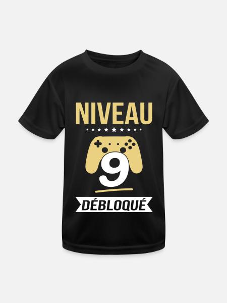 Anniversaire 9 ans - Niveau 9 débloqué - Gamer - T-shirt sport Enfant - noir - Devant