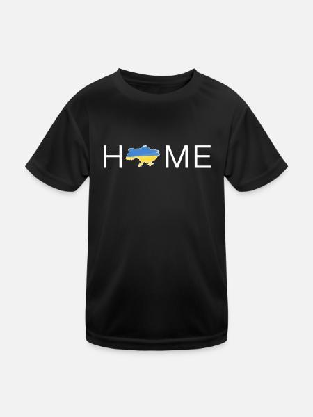 Patriotic illustration "Ukraine is my home" - Kids Functional T-Shirt - black - Front