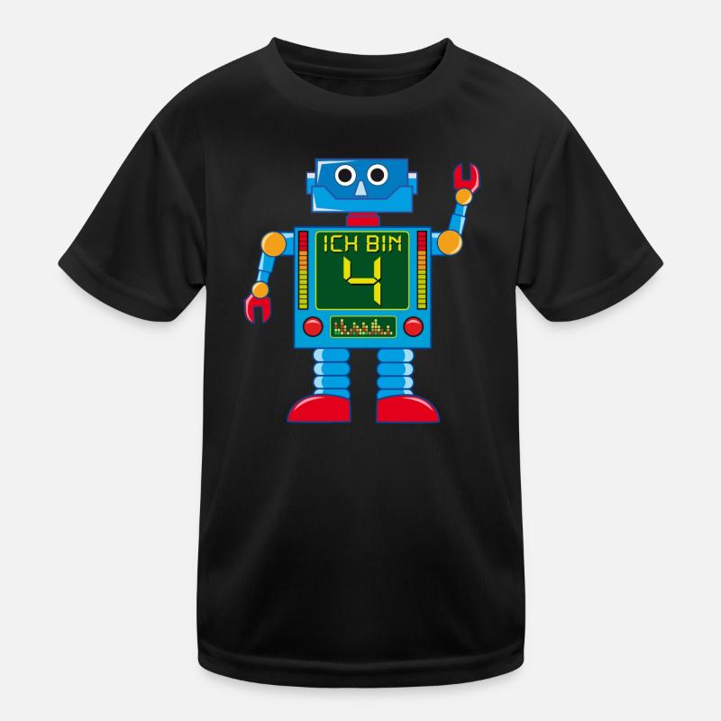 Roboter 4 Jahre 4. Geburtstag Kinder Funktions-T-Shirt